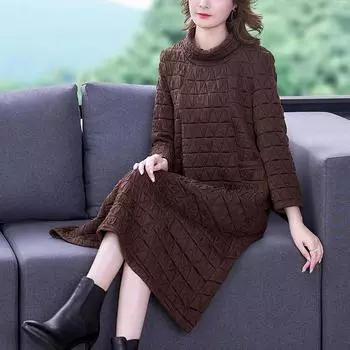 Осень и зима новое утолщенное платье свободного покроя большого размера модная хлопковая одежда хлопковая юбка литературная и ретро хлопковая юбка до колена L жёлтый