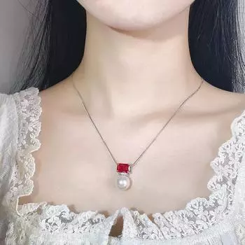 Осень и зима новое жемчужное ожерелье фиолетовый свет изменит цвет красный корунд ключичная цепочка темперамент модный универсальный женская мода