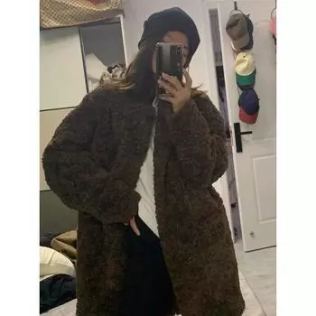 Осень и зима Новое женское пальто из овечьей шерсти, толстый топ средней длины S чёрный