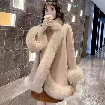 Осень и зима новое женское пальто из экологически чистого меха свободный плащ шаль лиса плюш молодой длинный рукав шаль S белый