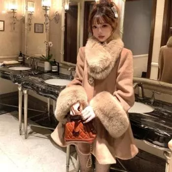 Осень и зима Новое женское пальто-накидка Короткое шерстяное пальто S коричневый