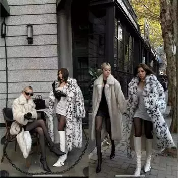 Осень и зима новое женское пальто с леопардовым принтом, удлиненный воротник, имитация лисьего меха с леопардовым принтом S