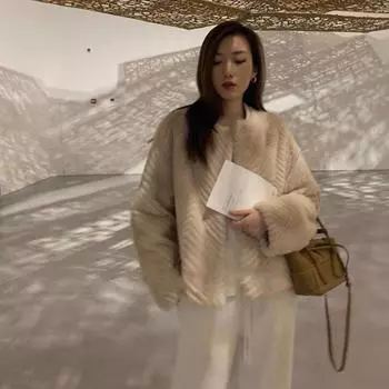 Осень и зима Новое женское полупальто с круглым вырезом из искусственного меха S жемчужина белый