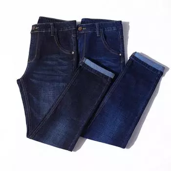 Осень и зима новые эластичные джинсы мужские деловые узкие молодежные прямые мужские длинные брюки 40 чёрный