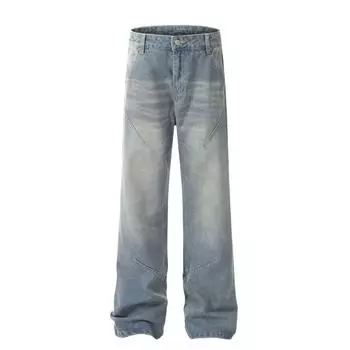 Осень и зима Новые американские джинсы High Street Washed Light Color для мужчин и женщин Прямые слегка расклешенные свободные широкие брюки S синий