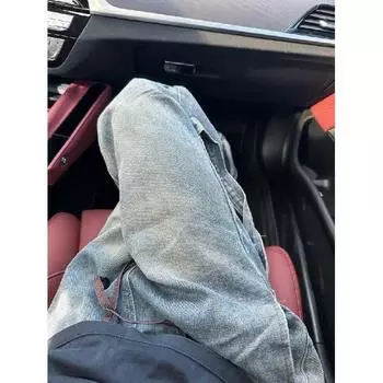 Осень и зима Новые американские джинсы High Street Washed Light Color для мужчин и женщин Прямые слегка расклешенные свободные широкие брюки S синий