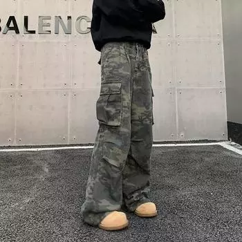 Осень и зима Новые американские джинсы High Street Washed Light Color для мужчин и женщин Прямые слегка расклешенные свободные широкие брюки S