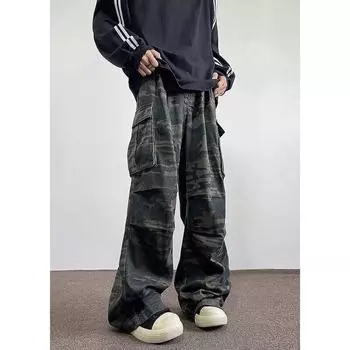 Осень и зима Новые американские джинсы High Street Washed Light Color для мужчин и женщин Прямые слегка расклешенные свободные широкие брюки S