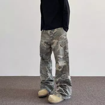 Осень и зима Новые американские джинсы High Street Washed Light Color для мужчин и женщин Прямые слегка расклешенные свободные широкие брюки S