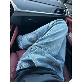 Осень и зима Новые американские джинсы High Street Washed Light Color для мужчин и женщин Прямые слегка расклешенные свободные широкие брюки S синий