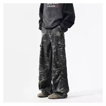 Осень и зима Новые американские джинсы High Street Washed Light Color для мужчин и женщин Прямые слегка расклешенные свободные широкие брюки S