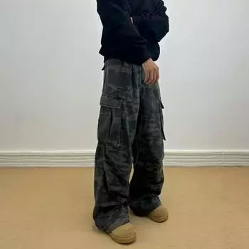 Осень и зима Новые американские джинсы High Street Washed Light Color для мужчин и женщин Прямые слегка расклешенные свободные широкие брюки S