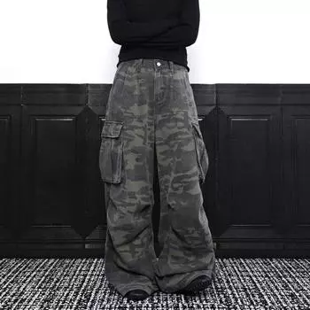 Осень и зима Новые американские джинсы High Street Washed Light Color для мужчин и женщин Прямые слегка расклешенные свободные широкие брюки S