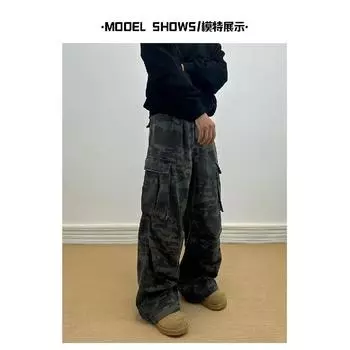 Осень и зима Новые американские джинсы High Street Washed Light Color для мужчин и женщин Прямые слегка расклешенные свободные широкие брюки S