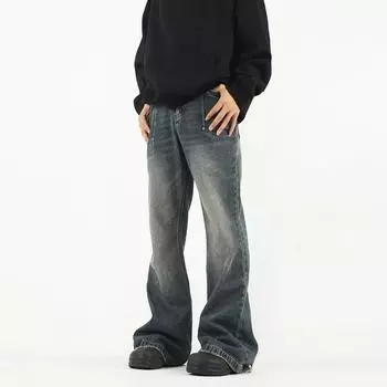 Осень и зима Новые американские джинсы High Street Washed Light Color для мужчин и женщин Прямые слегка расклешенные свободные широкие брюки S синий