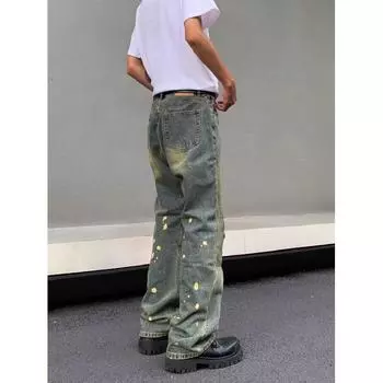 Осень и зима Новые американские джинсы High Street Washed Light Color для мужчин и женщин Прямые слегка расклешенные свободные широкие брюки S жёлтый