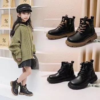 Осень и зима Новые бархатные кожаные сапоги Натуральная кожа Мальчики и Девочки Короткие сапоги Детские сапоги 26