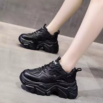 Осень и зима Новые белые туфли на платформе Универсальные спортивные туфли с завышенной талией Однослойные туфли для похудения Туфли для папы Женская мода Ins 34