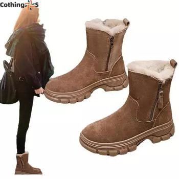 Осень и зима Новые большие размеры однотонные хлопковые утолщенные зимние сапоги на молнии 35 хаки