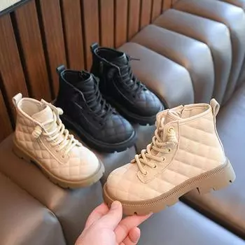 Осень и зима Новые Девочки Маленькие Ароматные Ветряные Сапоги Детские Простые Сапоги Принцессы в Английском Стиле Сапоги в Иностранном Стиле 26 чёрный