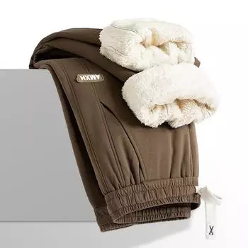 Осень и зима Новые флисовые толстые теплые брюки мужские повседневные свободные удобные брюки больших размеров 5XL M чёрный