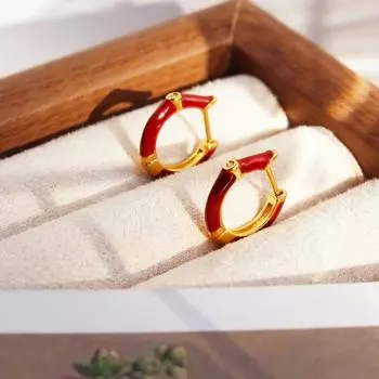 Осень и зима Новые французские ретро бордовые эмалевые маленькие круглые серьги, инкрустированные цирконием Изысканные маленькие серьги 278 красный