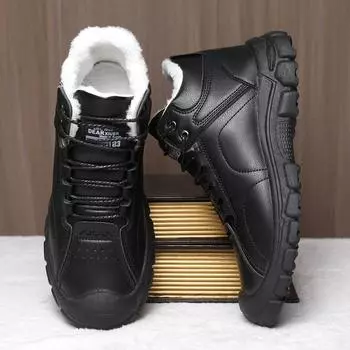 Осень и зима новые кожаные ботинки для спорта на открытом воздухе зимние ботинки флисовые утолщенные повседневные мужские туфли импортные мужские высокие кожаные ботинки 39 чёрный