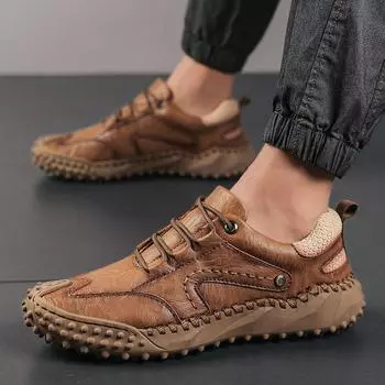 Осень и зима Новые кожаные туфли для отдыха на открытом воздухе Ретро-мужские туфли с низким верхом Модные рабочие туфли больших размеров в британском стиле 38 чёрный