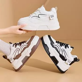 осень и зима новые кожаные женские туфли на толстой подошве с внутренней стороны увеличивают рост папы туфли на плоской подошве повседневные белые туфли для детей 34 белый