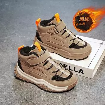 Осень и зима новые круглые бархатные теплые толстые высокие кожаные зимние сапоги для детей среднего и старшего возраста, мальчиков и девочек, студентов 28