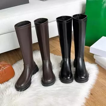 Осень и зима Новые круглые сапоги Frye Boots с толстой подошвой, тонкие эластичные сапоги, высокие рыцарские сапоги на небольшом толстом каблуке для женщин 35 чёрный