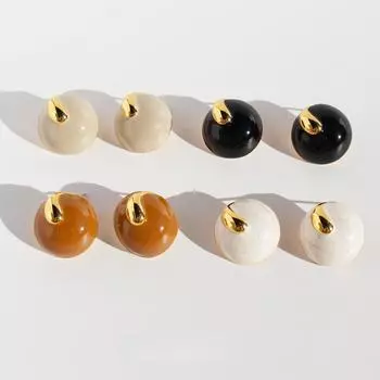 Осень и зима Новые круглые серьги-гвоздики ручной работы с эмалью Майяра коричневого цвета, женские серьги с жемчужно-белой глазурью светло-коричневого