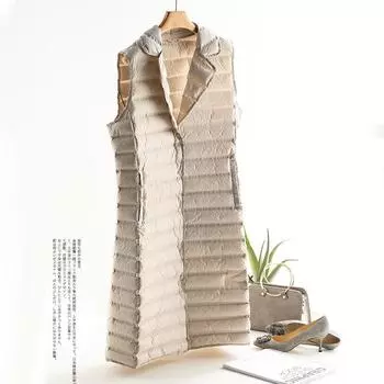 Осень и зима новые легкие и тонкие пуховики женские средние и длинные корейская версия бесшовная женская одежда большой размер пуховик тонкий прилив M бежевый