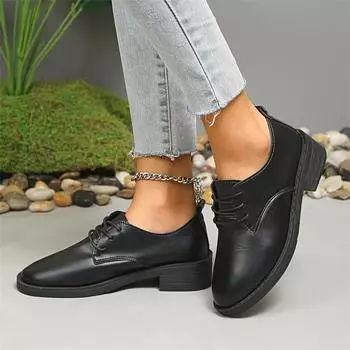 Осень и зима Новые легкие женские туфли с тонким круглым носком Профессиональные черные кожаные туфли Легкие повседневные туфли с носком 35