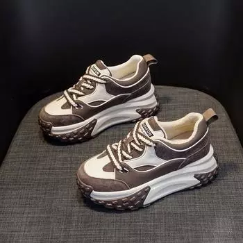 Осень и зима Новые маленькие белые туфли, спортивная кожаная обувь для отдыха для женщин, толстая подошва с повышенной внутренней высотой кроссовок 33