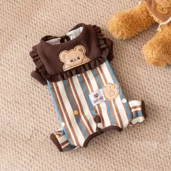 Осень и зима новые модели Фэй темно-синий кружевной воротник комбинезон на четырех лапах одежда для собак одежда для кошек Lomi Brown; L Ollie Powder; S