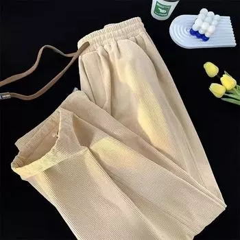 Осень и зима Новые модные однотонные вельветовые прямые повседневные спортивные штаны на шнурке Свободные спортивные брюки Повседневные брюки для мужчин