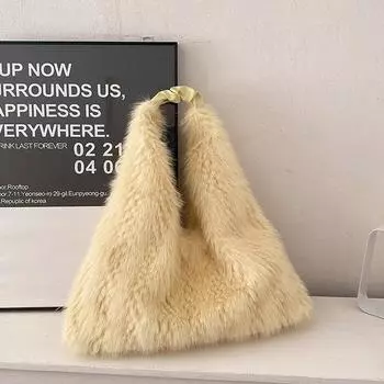 Осень и зима Новые модные женские сумки-макаруны на плечо, пушистые длинные плюшевые сумки большой вместимости для подмышек, женские портативные большие сумки-тоуты в иностранном стиле белый