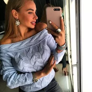 Осень и зима Новые модные женские свитера с вырезом-лодочкой и открытыми плечами вязаный свитер женский элегантный однотонный повседневный винтажный трикотажный свитер 24937 One Size белый