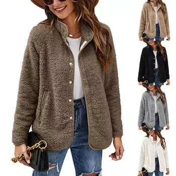 Осень и зима Новые модные женские теплые повседневные куртки Свободные повседневные однотонные пальто с карманами Большие размеры женские топы XL белый