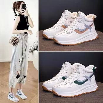 Осень и зима, новые модные женские туфли для пап с бархатом, повседневные спортивные туфли Форрест Гамп, женские кожаные высокие белые туфли 35