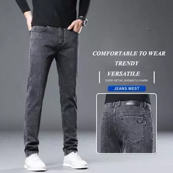 Осень и зима Новые мужские бархатные/обычные джинсы Slim Fit Small Straight Tube Средняя талия Эластичные черные удобные мягкие мужские 28