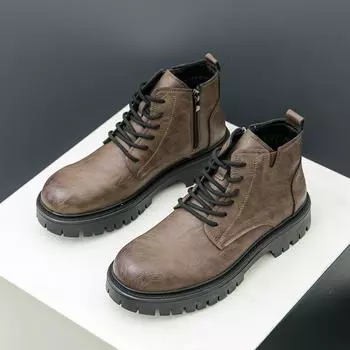 Осень и зима новые мужские ботинки Martin модные высокие кожаные туфли с большим голенищем британский стиль трендовые кожаные ботинки персонализированные короткие ботинки 38