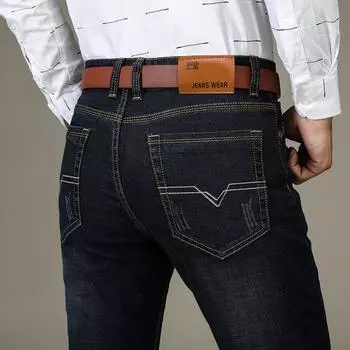 Осень и зима Новые мужские деловые джинсы эластичный крой прямые повседневные брюки облегающие брюки для мужчин 28