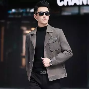 Осень и зима Новые мужские кожаные куртки Куртки из овчины Повседневные костюмы Кожаные куртки Простые куртки Одежда для мужчин в пригородах L