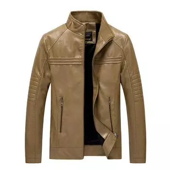 Осень и зима Новые мужские кожаные куртки, мужские мотоциклетные кожаные куртки с воротником-стойкой, модные куртки L