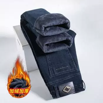 Осень и зима Новые мужские плюшевые толстые джинсы универсальные модные теплые деловые повседневные длинные брюки 29