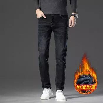Осень и зима Новые мужские плюшевые толстые джинсы универсальные модные теплые деловые повседневные длинные брюки 29