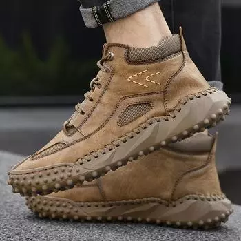 Осень и зима Новые мужские повседневные универсальные спортивные модные туфли среднего размера из кожи ручной работы 38