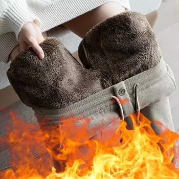 Осень и зима Новые плюшевые и утолщенные спортивные брюки свободного покроя с высокой талией и завышенной талией M чёрный